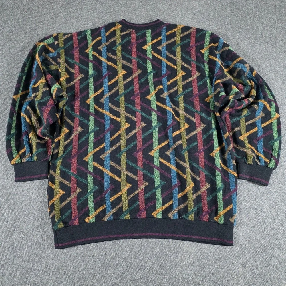 RARE VTG Tundra Canada 3D Knit Sweater Mens XL Geometric Abstract Cosby Colorful